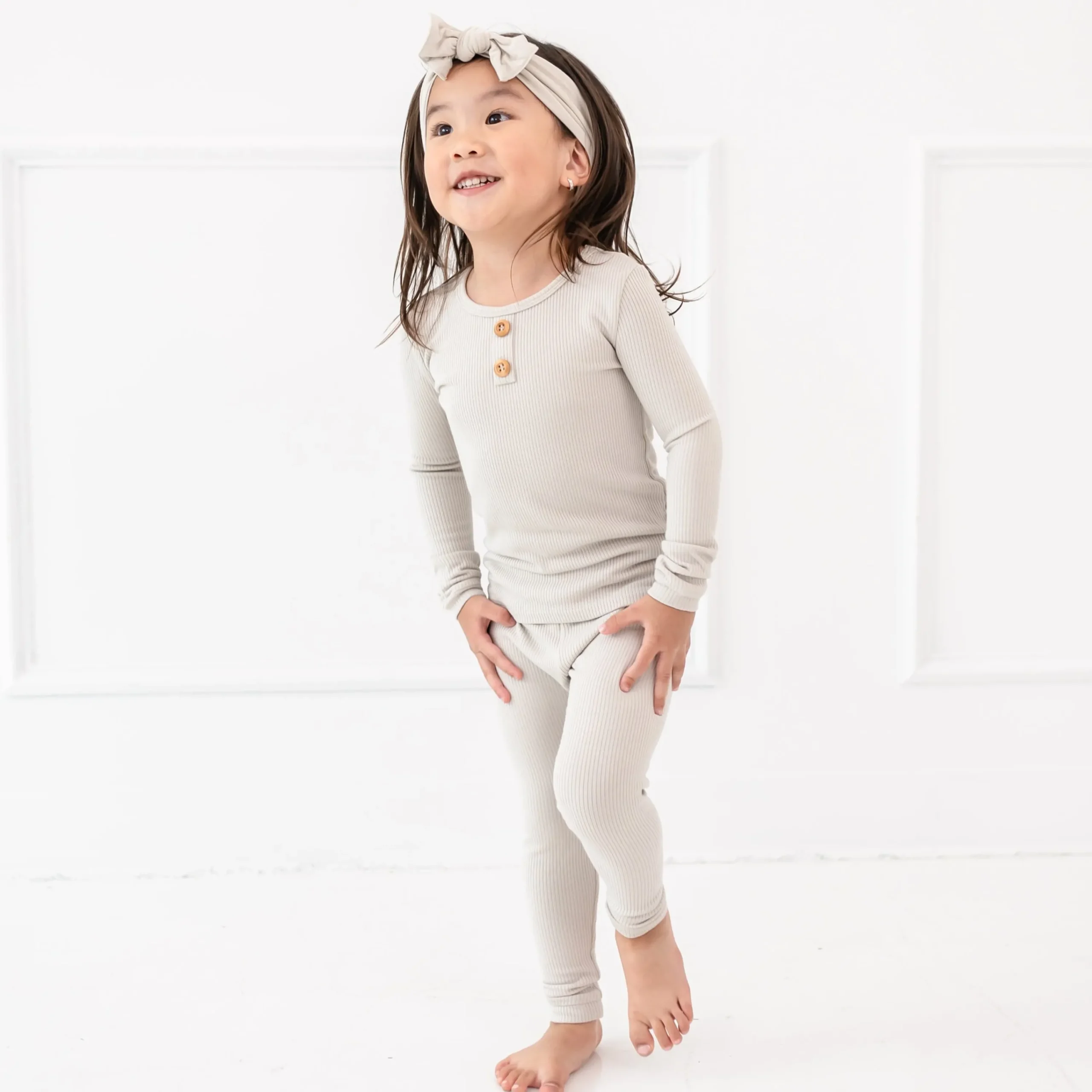 Kyte Baby Ribbed Henley Set in Oat Online