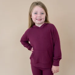 Kyte Baby Ribbed Hoodie in Burgundy Hot