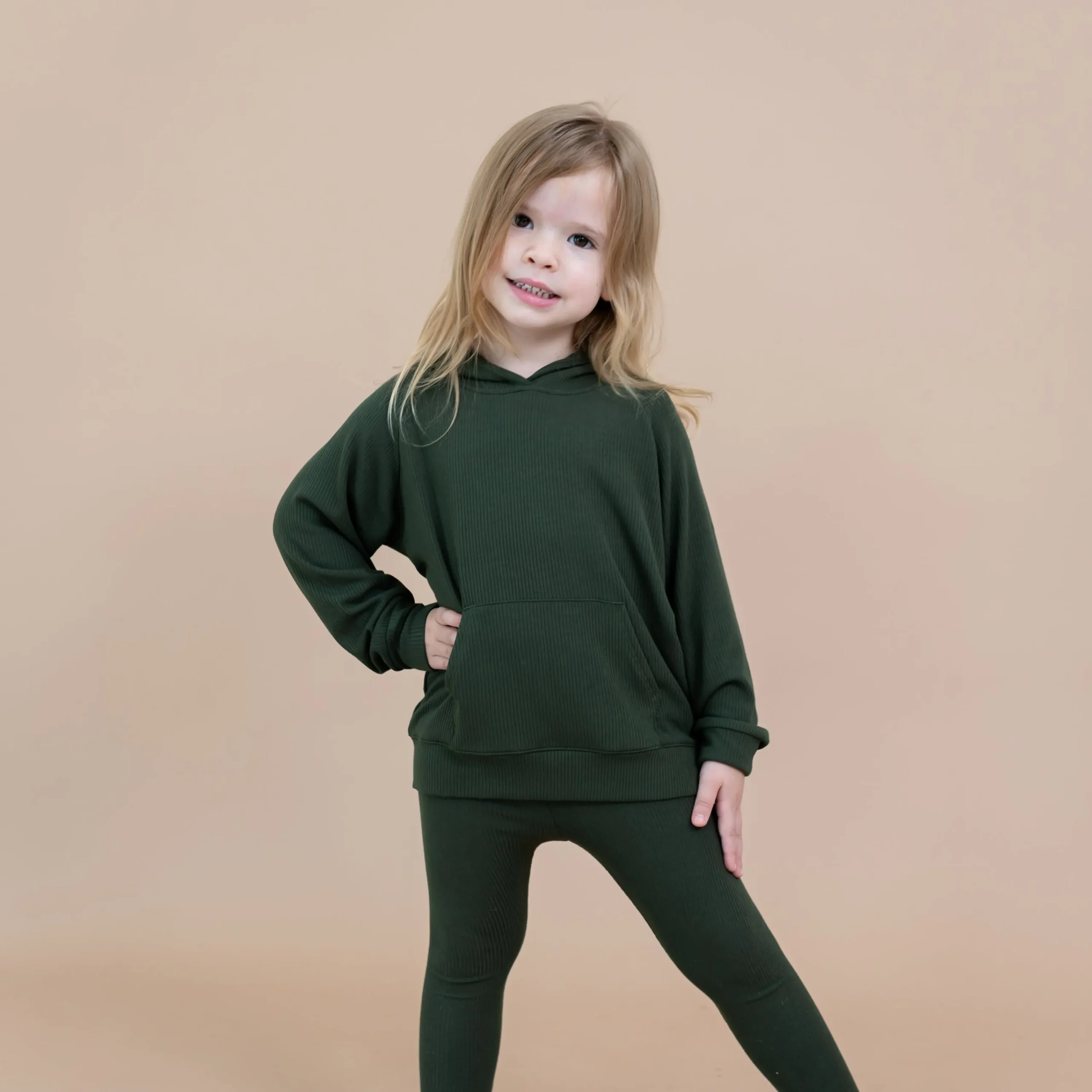 Kyte Baby Ribbed Hoodie in Fir Hot
