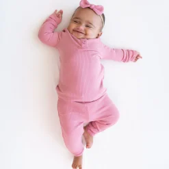 Kyte Baby Ribbed Infant Henley Set in Apple Blossom New
