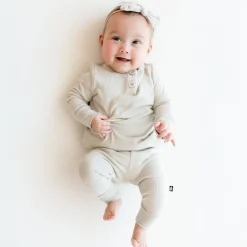 Kyte Baby Ribbed Infant Henley Set in Oat Online