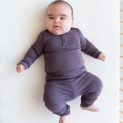 Kyte Baby Ribbed Infant Henley Set in Currant New