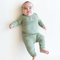 Kyte Baby Ribbed Infant Henley Set in Thyme Best