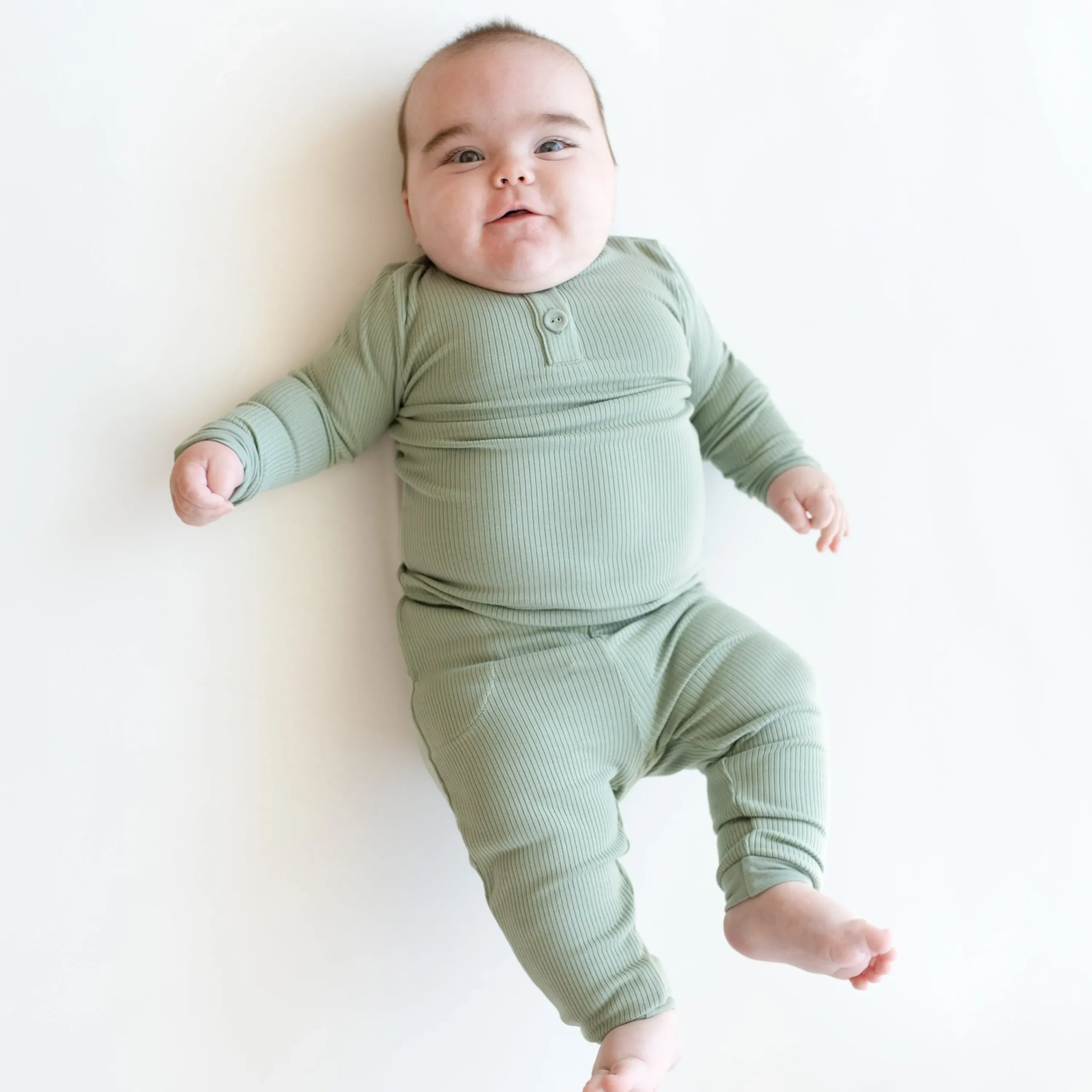 Kyte Baby Ribbed Infant Henley Set in Thyme Best