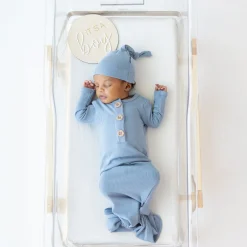 Kyte Baby Ribbed Knotted Gown with Hat Set in Slate Discount