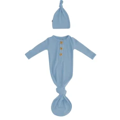 Kyte Baby Ribbed Knotted Gown with Hat Set in Slate Discount