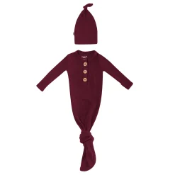 Kyte Baby Ribbed Knotted Gown with Hat Set in Burgundy Discount
