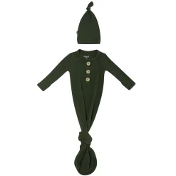 Kyte Baby Ribbed Knotted Gown with Hat Set in Fir Clearance