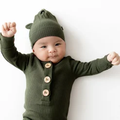 Kyte Baby Ribbed Knotted Gown with Hat Set in Fir Clearance