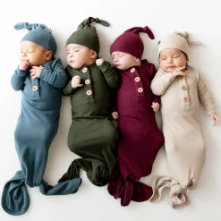 Kyte Baby Ribbed Knotted Gown with Hat Set in Fir Clearance