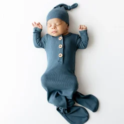 Kyte Baby Ribbed Knotted Gown with Hat Set in Atlantic Discount