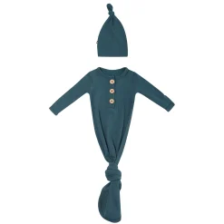 Kyte Baby Ribbed Knotted Gown with Hat Set in Atlantic Discount