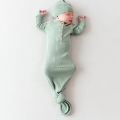 Kyte Baby Ribbed Knotted Gown with Hat Set in Thyme Online