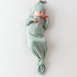 Kyte Baby Ribbed Knotted Gown with Hat Set in Thyme Online