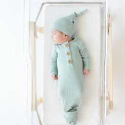 Kyte Baby Ribbed Knotted Gown with Hat Set in Sage Online