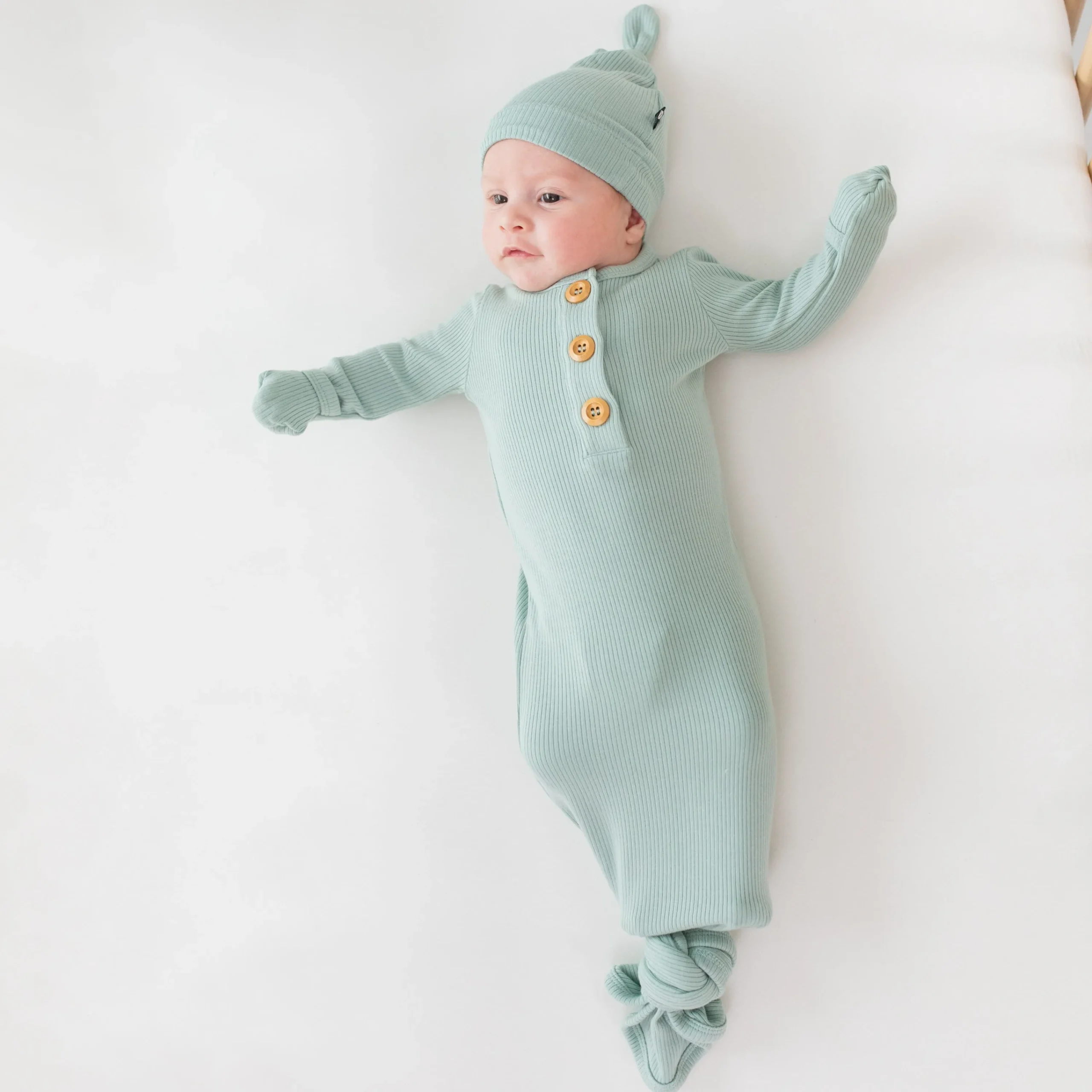 Kyte Baby Ribbed Knotted Gown with Hat Set in Sage Online