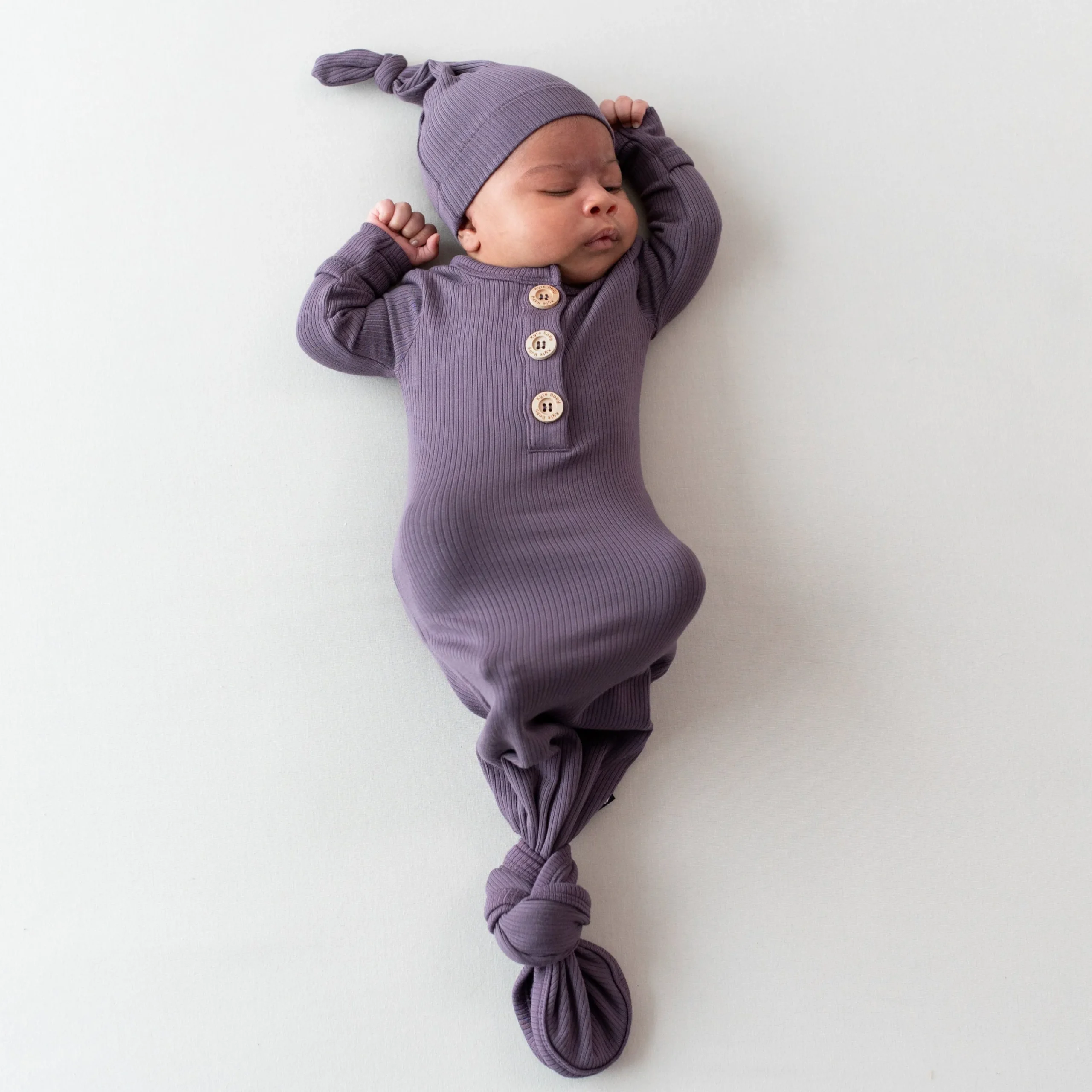 Kyte Baby Ribbed Knotted Gown with Hat Set in Currant Sale