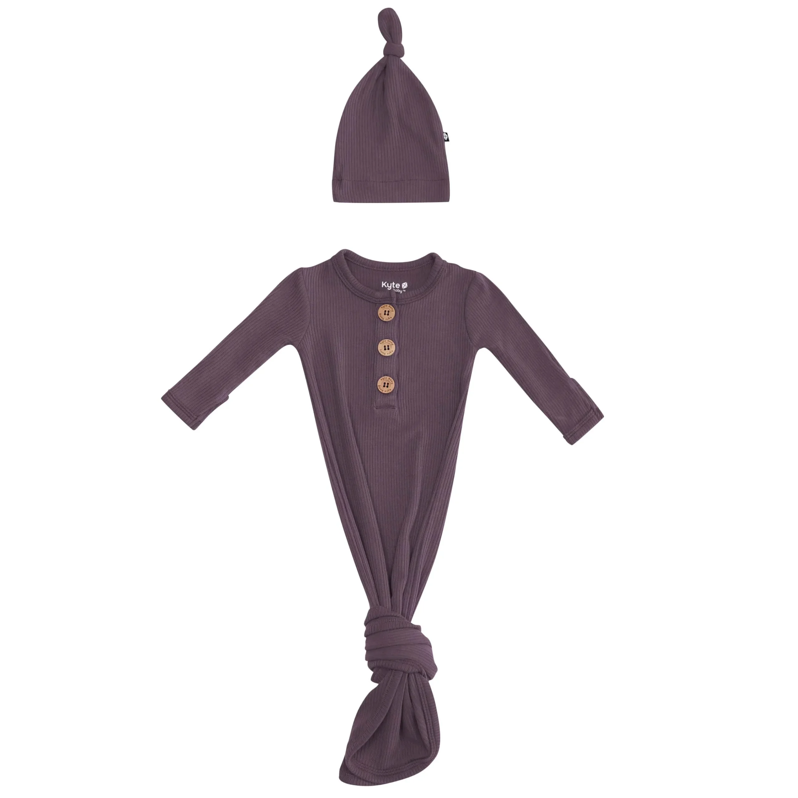 Kyte Baby Ribbed Knotted Gown with Hat Set in Currant Sale