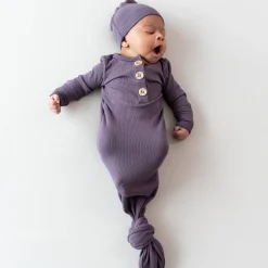 Kyte Baby Ribbed Knotted Gown with Hat Set in Currant Sale