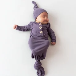 Kyte Baby Ribbed Knotted Gown with Hat Set in Currant Sale