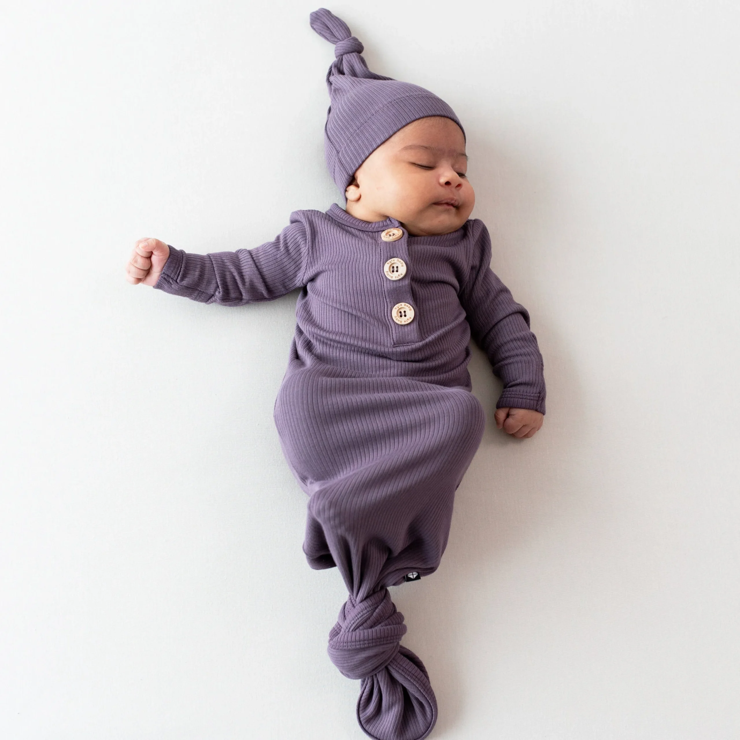 Kyte Baby Ribbed Knotted Gown with Hat Set in Currant Sale