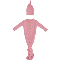Kyte Baby Ribbed Knotted Gown with Hat Set in Apple Blossom Hot