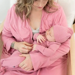 Kyte Baby Ribbed Knotted Gown with Hat Set in Apple Blossom Hot