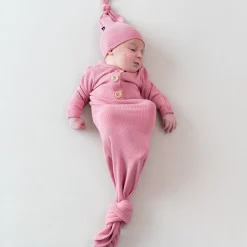 Kyte Baby Ribbed Knotted Gown with Hat Set in Apple Blossom Hot