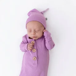 Kyte Baby Ribbed Knotted Gown with Hat Set in Poi Best