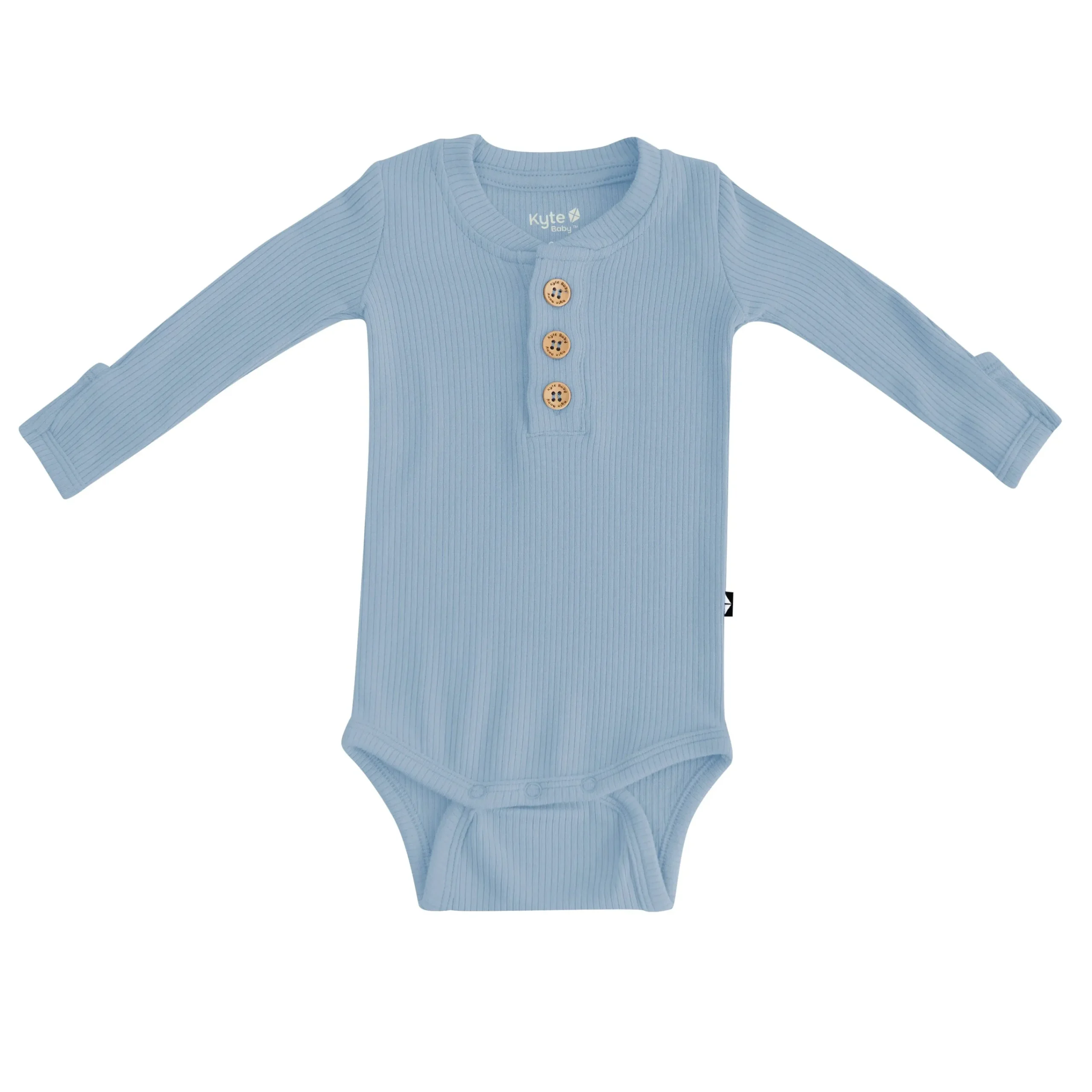 Kyte Baby Ribbed Long Sleeve Henley Bodysuit in Slate Discount