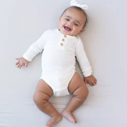 Kyte Baby Ribbed Long Sleeve Henley Bodysuit in Cloud Sale