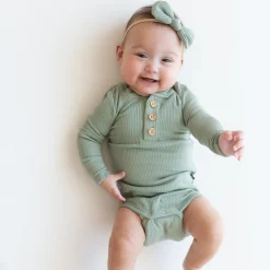 Kyte Baby Ribbed Long Sleeve Henley Bodysuit in Thyme Sale
