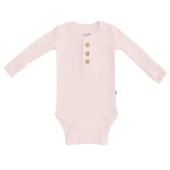 Kyte Baby Ribbed Long Sleeve Henley Bodysuit in Blush Clearance