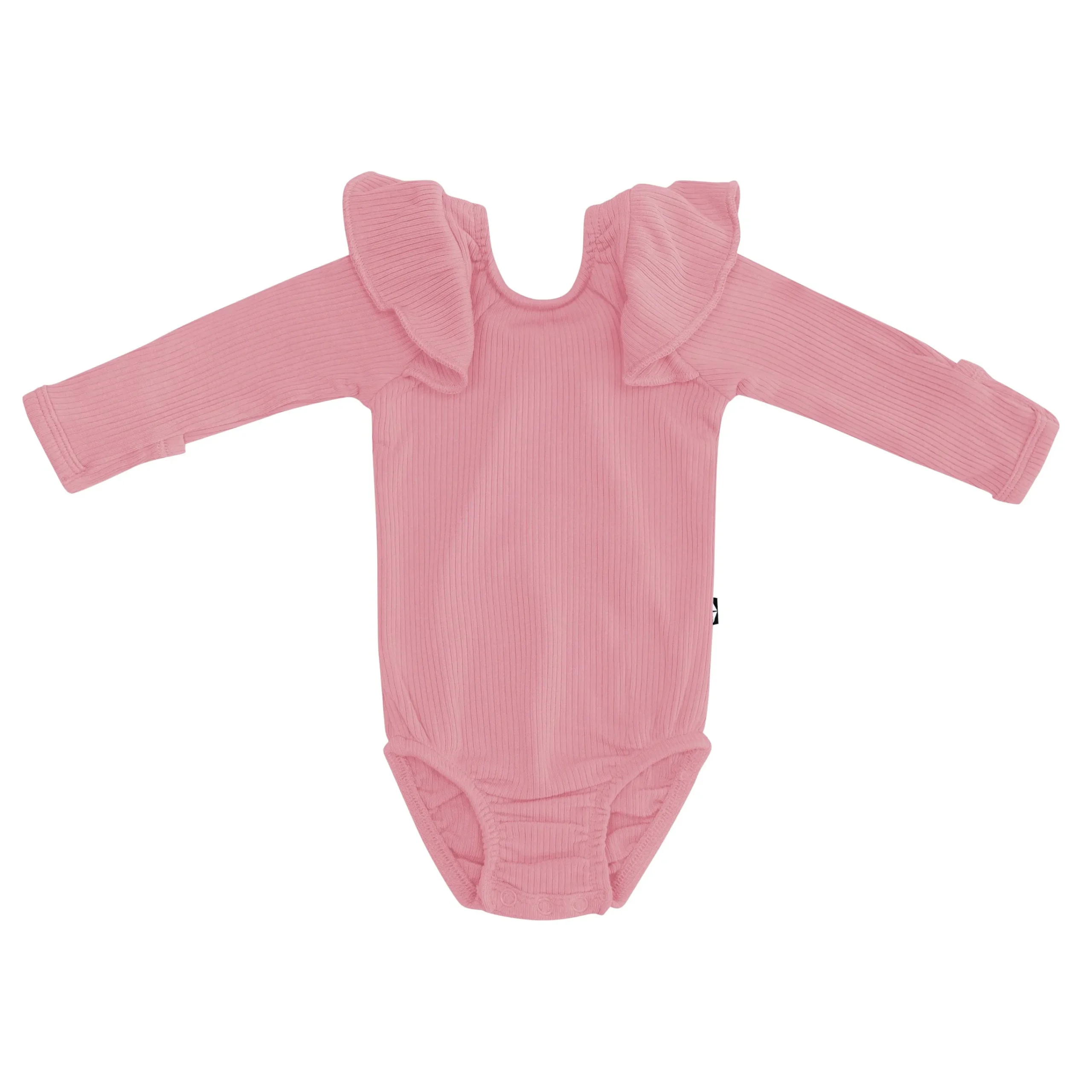 Kyte Baby Ribbed Long Sleeve Ruffle Leotard in Apple Blossom Online