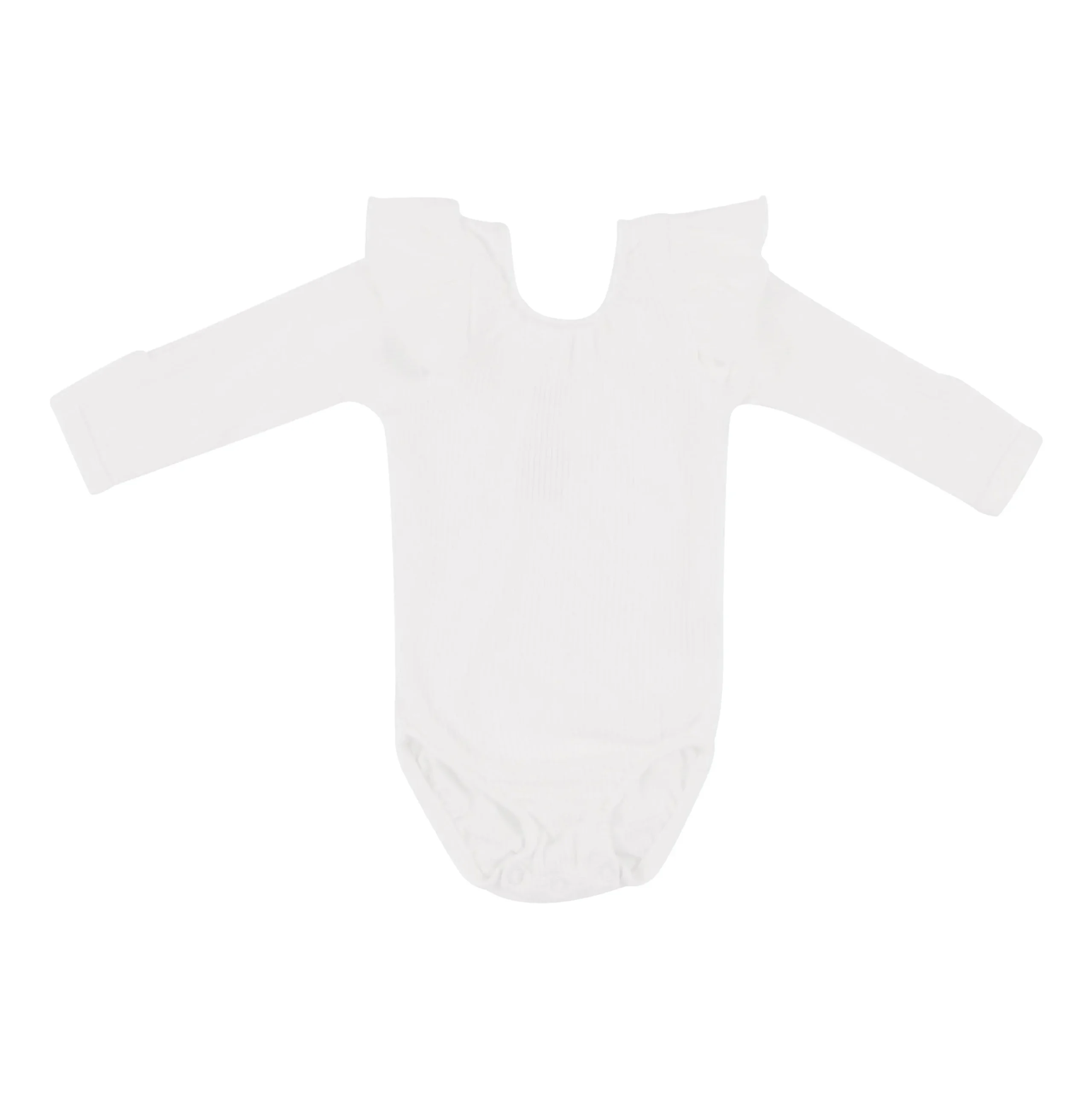 Kyte Baby Ribbed Long Sleeve Ruffle Leotard in Cloud