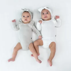 Kyte Baby Ribbed Long Sleeve Ruffle Leotard in Cloud