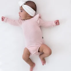 Kyte Baby Ribbed Long Sleeve Ruffle Leotard in Blush Discount