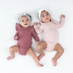 Kyte Baby Ribbed Long Sleeve Ruffle Leotard in Blush Discount