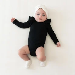 Kyte Baby Ribbed Long Sleeve Ruffle Leotard in Midnight Best