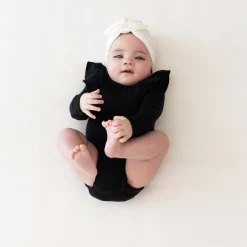 Kyte Baby Ribbed Long Sleeve Ruffle Leotard in Midnight Best