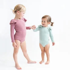 Kyte Baby Ribbed Long Sleeve Ruffle Leotard in Sage Online