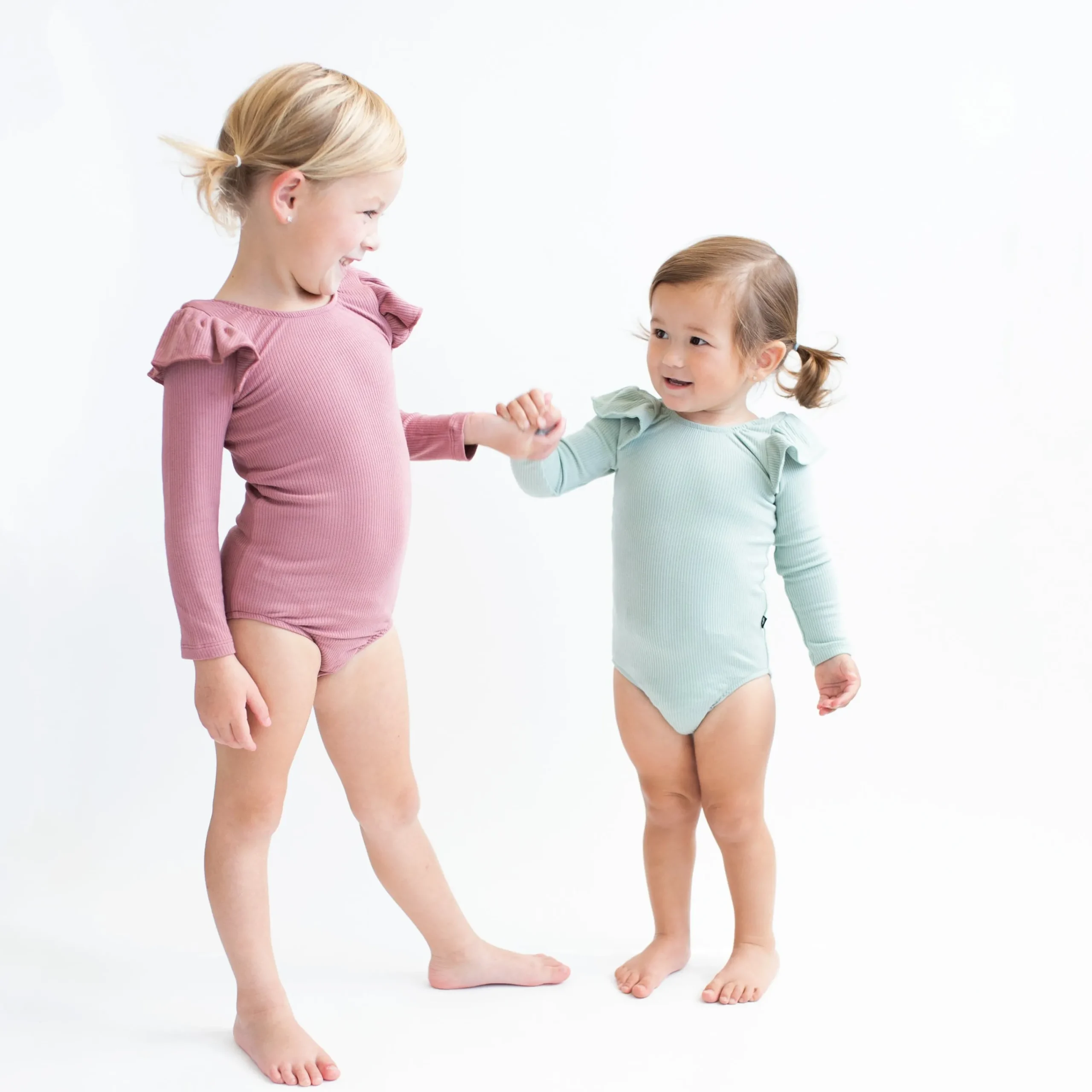 Kyte Baby Ribbed Long Sleeve Ruffle Leotard in Sage Online