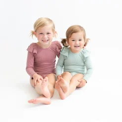 Kyte Baby Ribbed Long Sleeve Ruffle Leotard in Sage Online