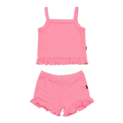 Kyte Baby Ribbed Ruffle Tank Set in Guava Best