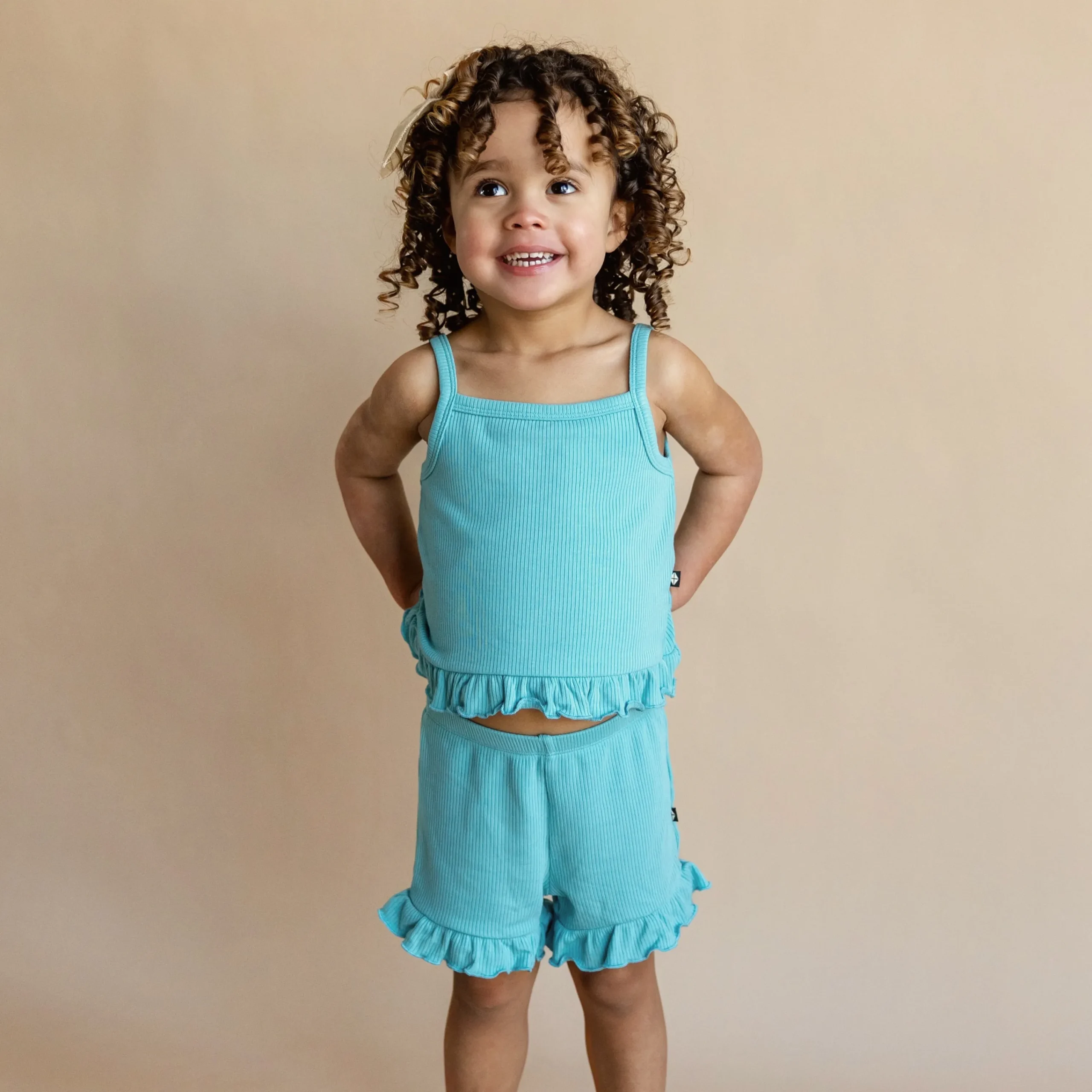 Kyte Baby Ribbed Ruffle Tank Set in Makai Hot