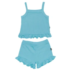 Kyte Baby Ribbed Ruffle Tank Set in Makai Hot