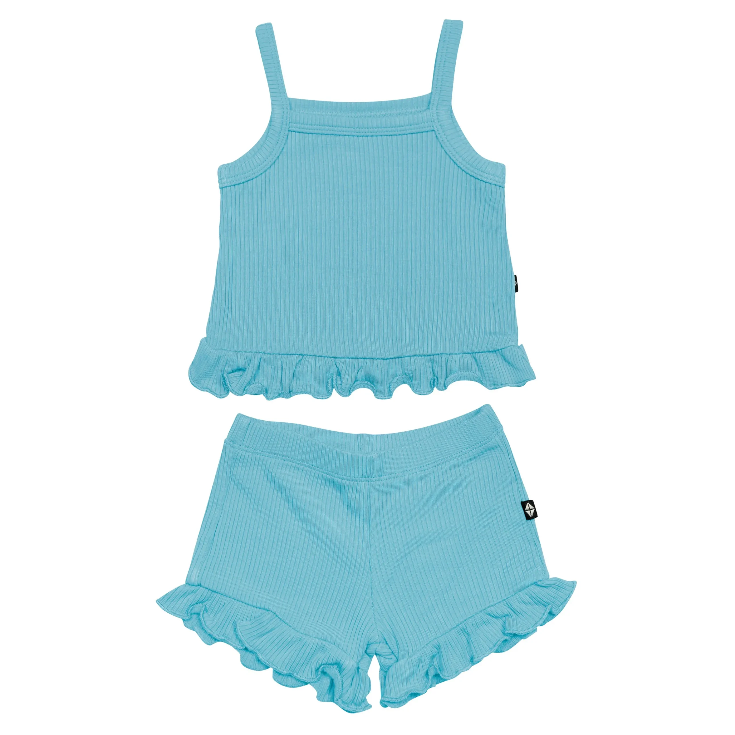 Kyte Baby Ribbed Ruffle Tank Set in Makai Hot