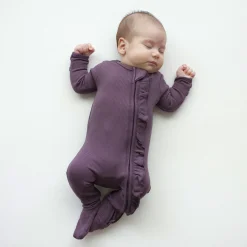 Kyte Baby Ribbed Ruffle Zipper Footie in Currant Online