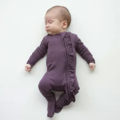 Kyte Baby Ribbed Ruffle Zipper Footie in Currant Online