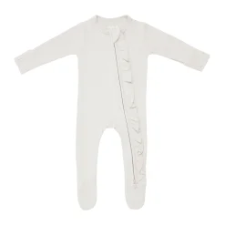 Kyte Baby Ribbed Ruffle Zipper Footie in Oat Best